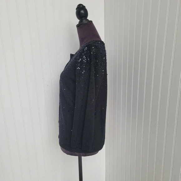 Sigrid Olsen Gorgeous Womens Silk Blend Knit Beaded Snap Cardigan Black Sequin M - Picture 4 of 10